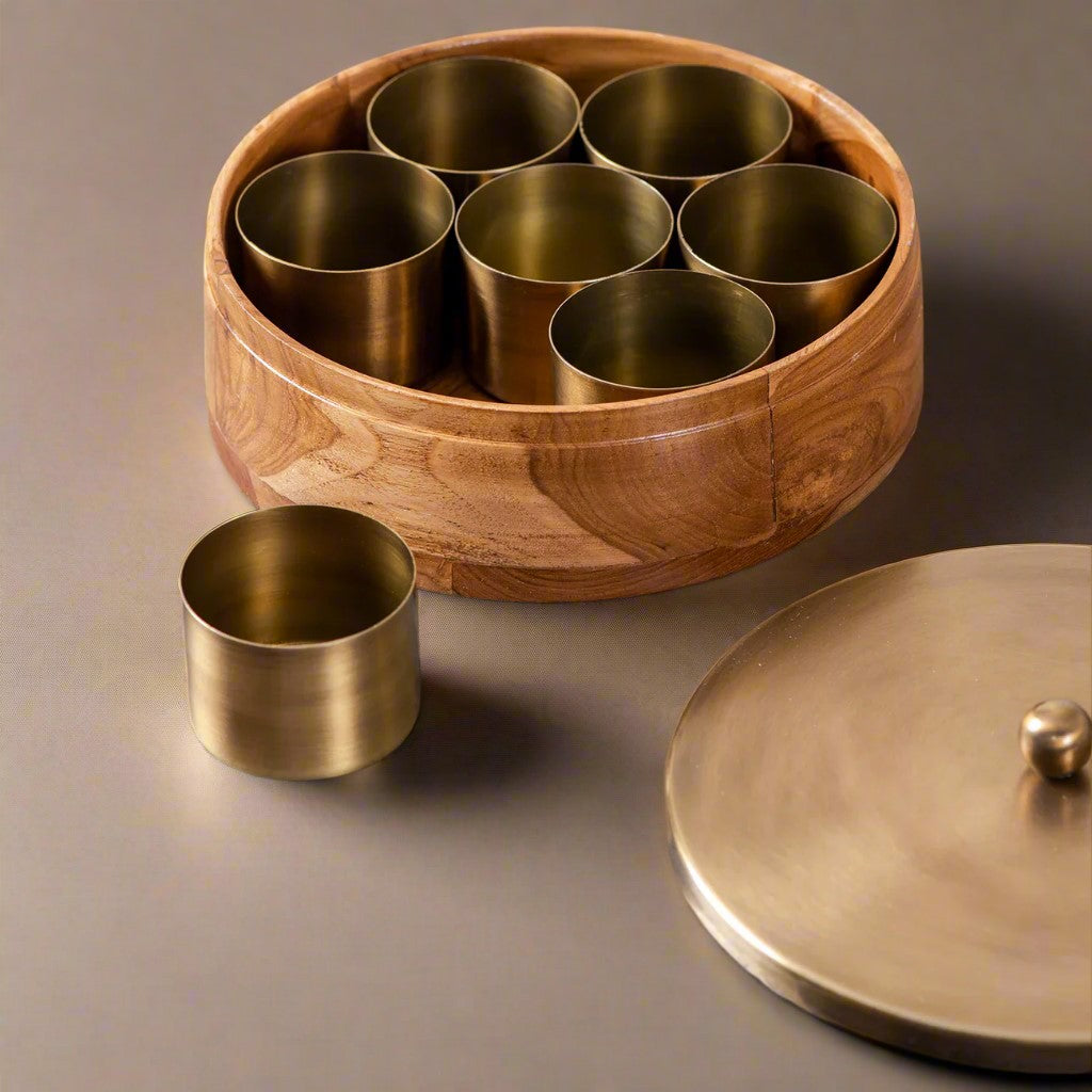 wooden spice box for 7 spices for kitchen/gift item, gold color